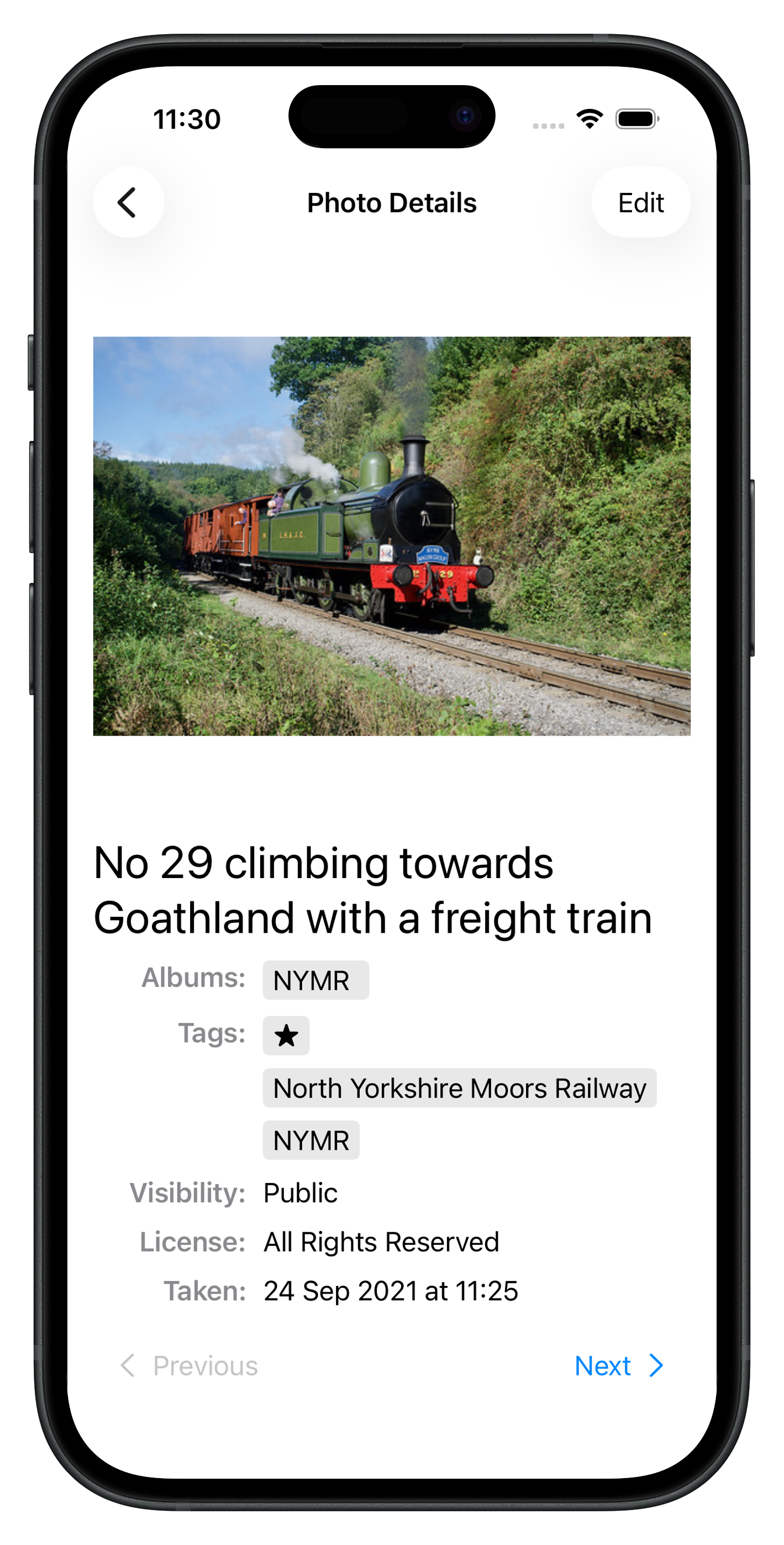 Flicorian photo detail view