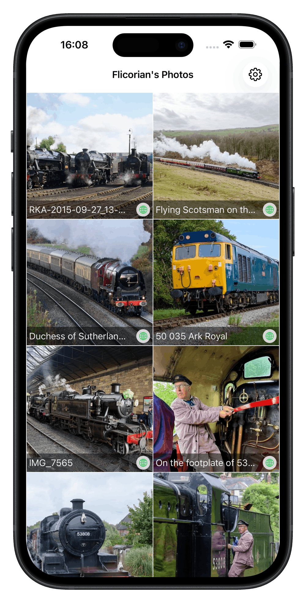 Flicorian photo grid view showing your Flickr library